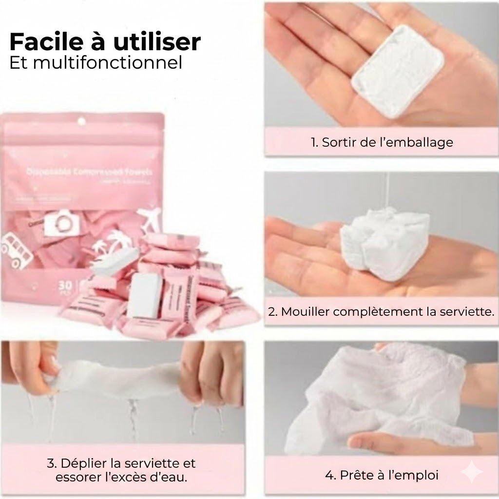 Serviettes Compressées en Coton – Ultra-Portables