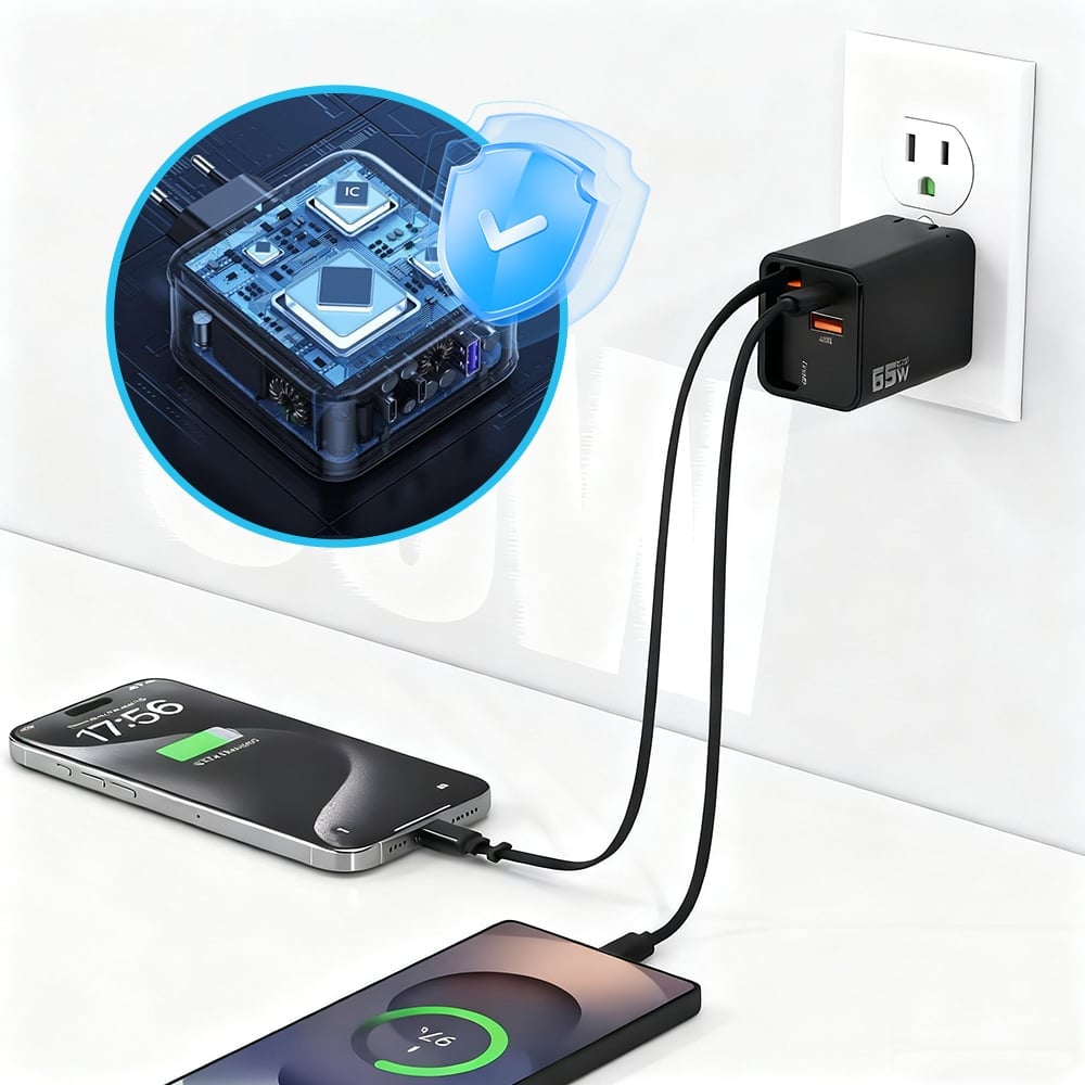 VaraLiving™ Chargeur GaN 65W 3-en-1 Rétractable