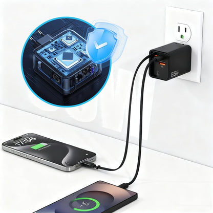 VaraLiving™ Chargeur GaN 65W 3-en-1 Rétractable