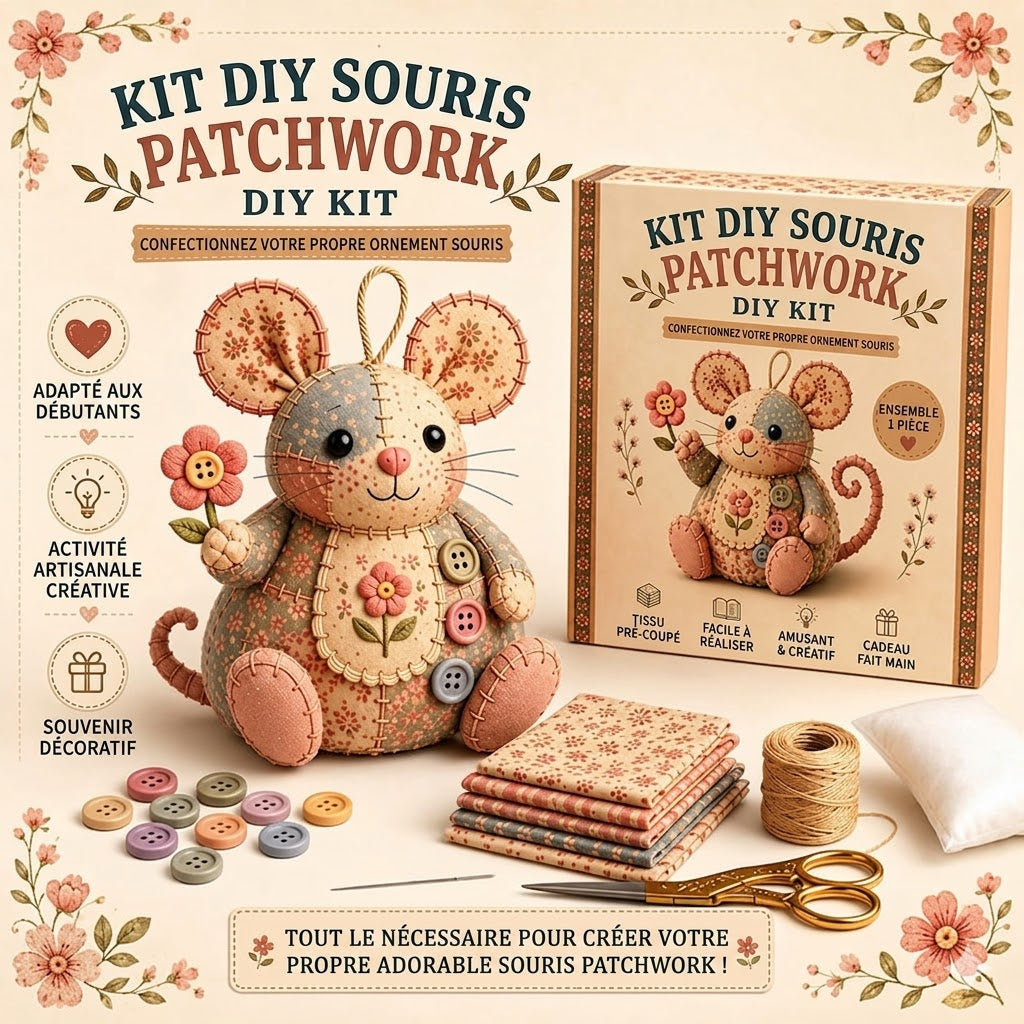 Kit de Couture Souris en Peluche Rétro – Fait Main