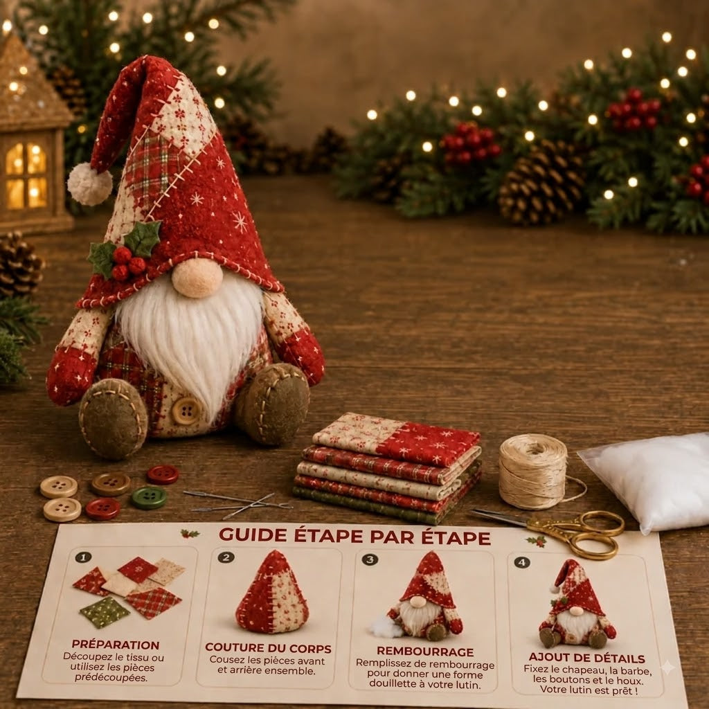 SilkEase™ Kit de Couture DIY Lutin de Noël | Création Facile pour Débutants & Enfants