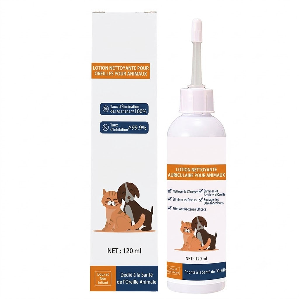 Nettoyant d'Oreilles pour Chiens & Chats – Lotion Auriculaire Douce et Apaisante