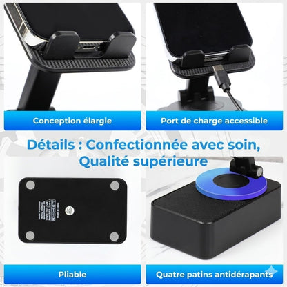 Enceinte Bluetooth Pliable 3-en-1 – Powerbank Intégrée & Support Smartphone