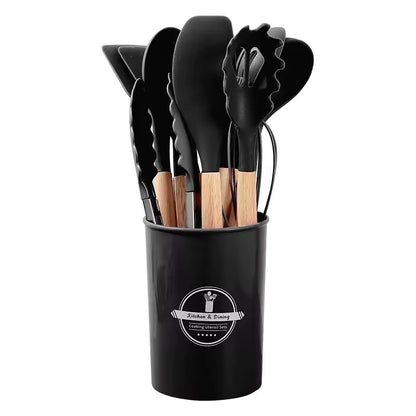 ChefEase™ Ensemble de 12 ustensiles de cuisine en silicone à manche en bois