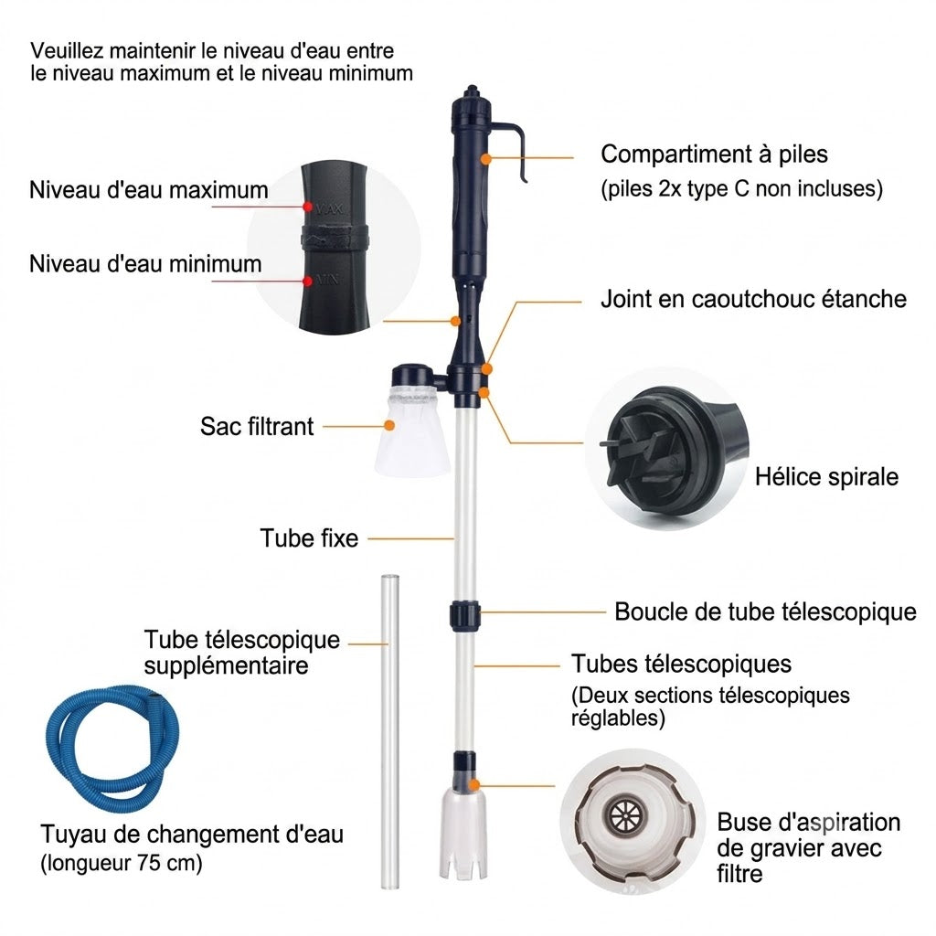 Nettoyeur de gravier électrique pour aquarium