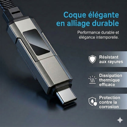 Câble 4-en-1 Fast-Charge avec Écran & Porte-clés