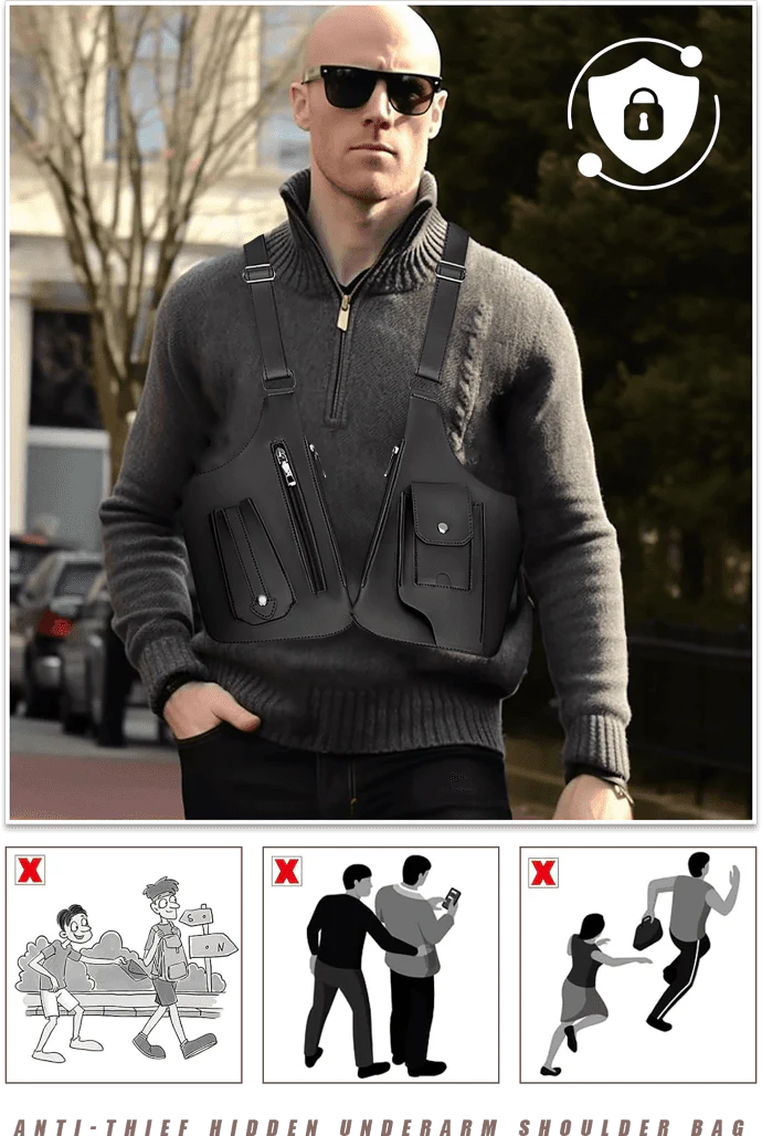 Sacoche d'Aisselle Antivol pour Homme et Femme – Sac d'Épaule Discret pour Téléphone, Portefeuille et Clés
