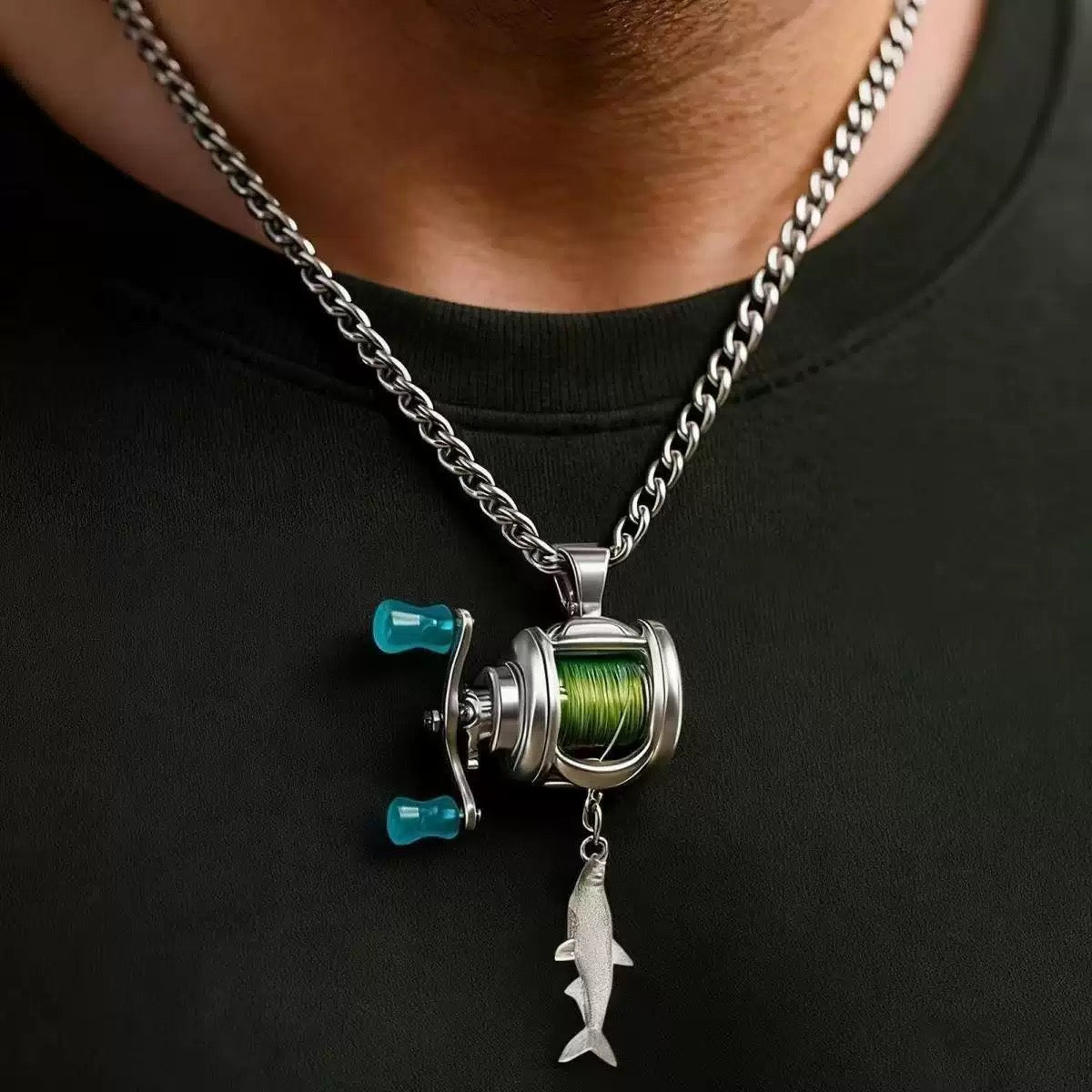 Collier Pendentif Moulinet & Leurre de Pêche