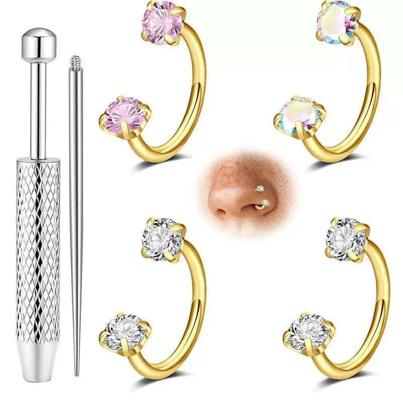 Novisom™ Parure de Bijoux Élégante : Anneau de Nez & Boucles d'Oreilles