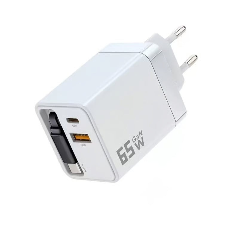 VaraLiving™ Chargeur GaN 65W 3-en-1 Rétractable