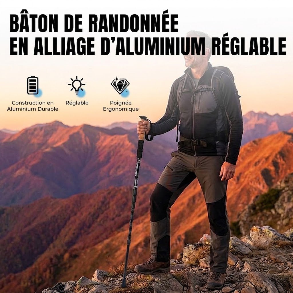 Bâtons de Randonnée Réglables en Aluminium – Robustes & Anti-Chocs