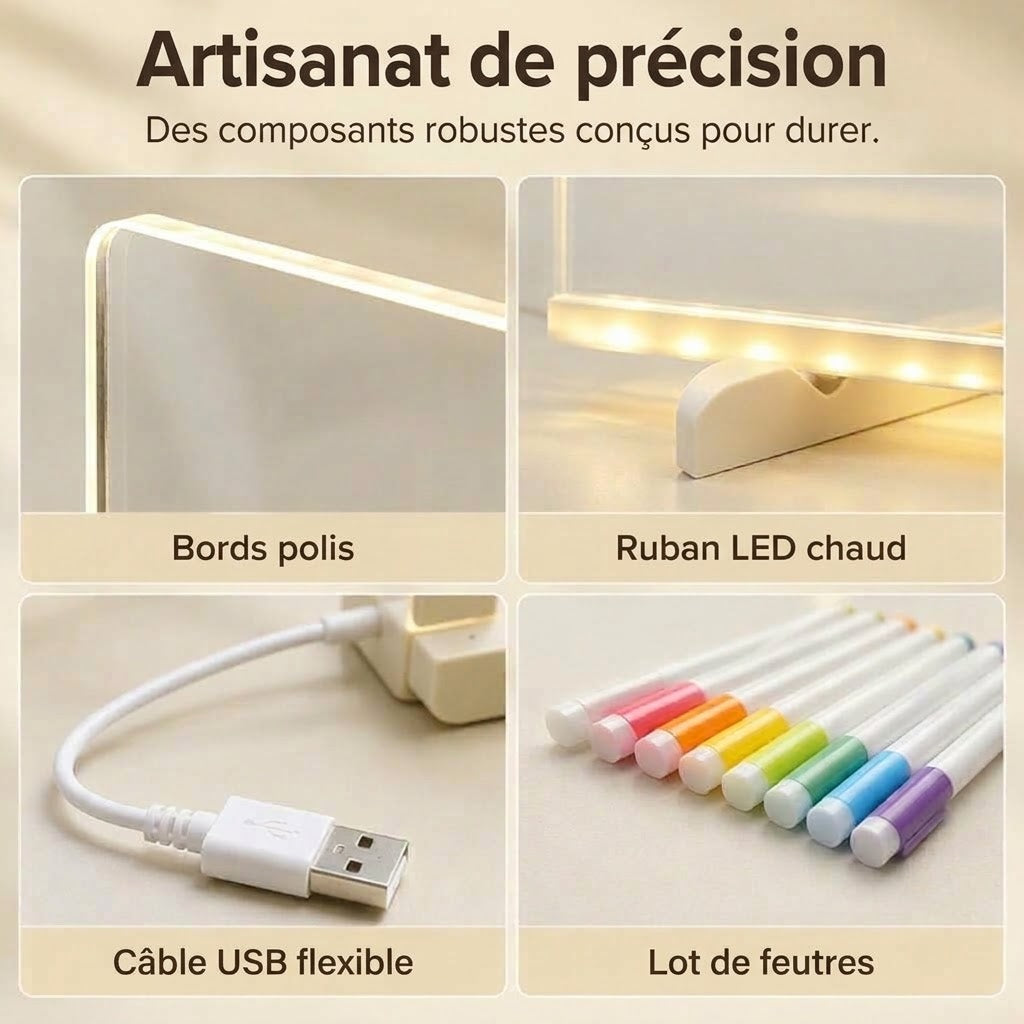VaraLiving™ Tableau Lumineux LED Effaçable en Acrylique (7 Feutres Inclus)