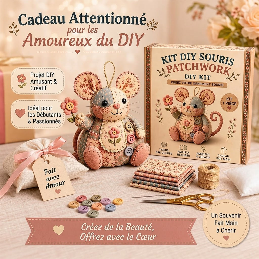 Kit de Couture Souris en Peluche Rétro – Fait Main