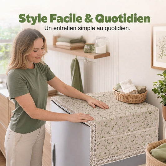 Dernier Jour de Promo ! 💖✨ Housse Anti-Poussière en Lin pour Réfrigérateur (avec Poches de Rangement)