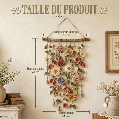 Tenture murale florale faite à la main style bohème pour salon et chambre