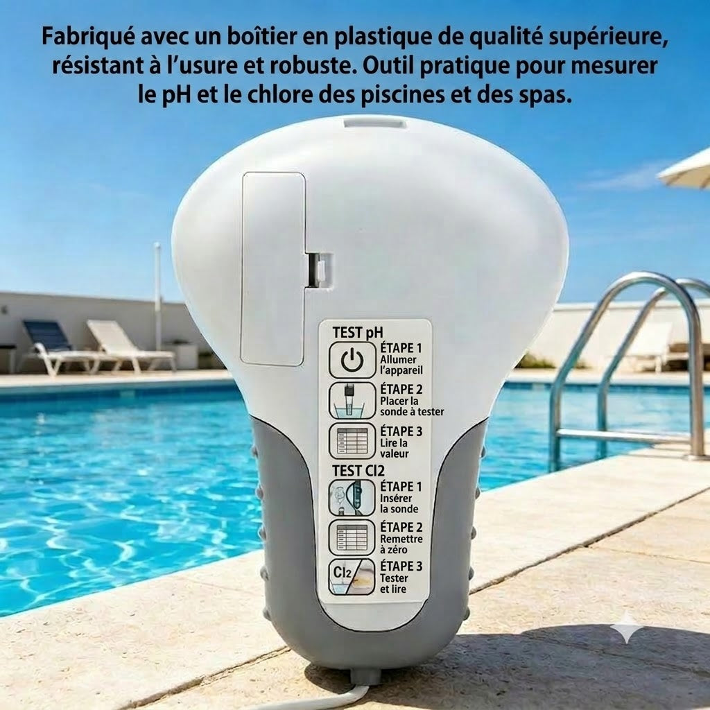 Testeur de Piscine Digital pH et Chlore – Analyseur d'Eau Rapide Sans Produits Chimiques