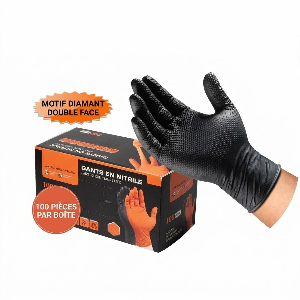 ANBOSON™ Gants en Nitrile Renforcés   Anti-Acide & Anti-Huile, Sans Poudre & Haute Adhérence
