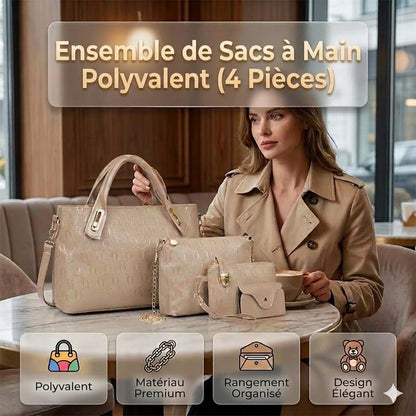 Sac à Main Multifonction 4-en-1 en Cuir Véritable