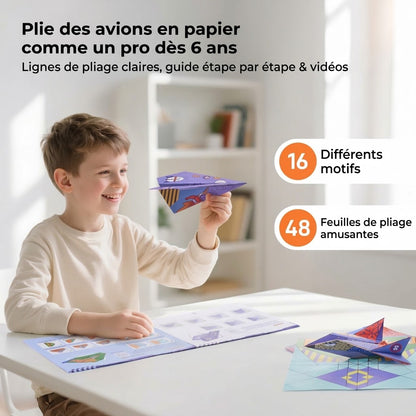 VaraLiving™ Kit DIY Avions en Papier (16 Pièces) | Avions en Origami Colorés Multi-Motifs pour Enfants