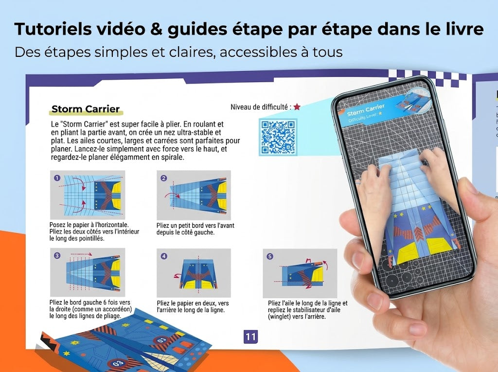 VaraLiving™ Kit DIY Avions en Papier (16 Pièces) | Avions en Origami Colorés Multi-Motifs pour Enfants