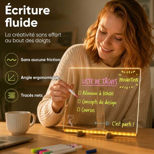 VaraLiving™ Tableau Lumineux LED Effaçable en Acrylique (7 Feutres Inclus)