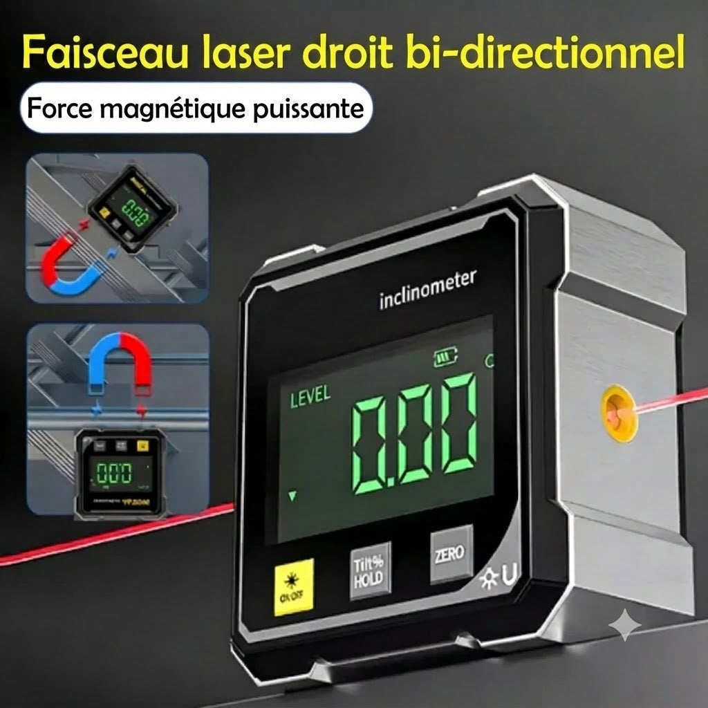 Inclinomètre Laser Magnétique Digital Vexton™ Pro – Rapporteur d'Angle Double Face de Précision