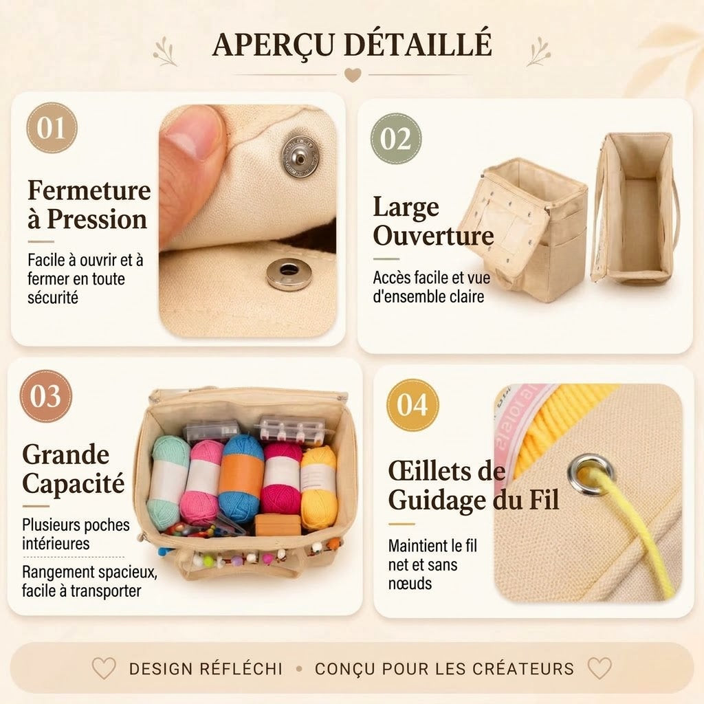 OmniLiving™ Sac de Rangement pour Tricot & Fils en Toile Canvas