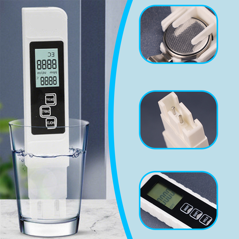 Testeur de Qualité de l'Eau 3-en-1 – Mesure Précise du pH, Chlore & Dureté avec Écran LCD