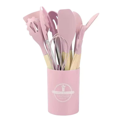 ChefEase™ Ensemble de 12 ustensiles de cuisine en silicone à manche en bois