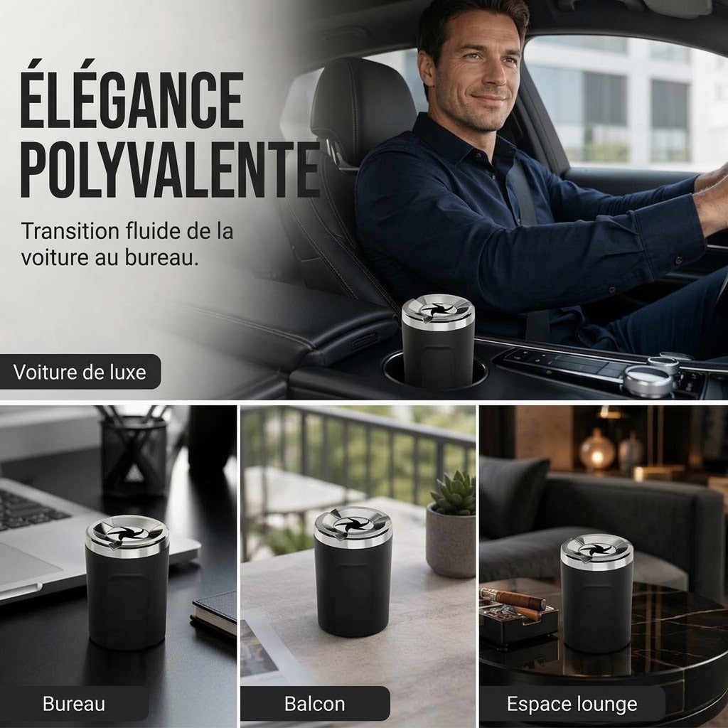 Cendrier de voiture rotatif OmniLiving™ | Doublure en céramique ignifuge