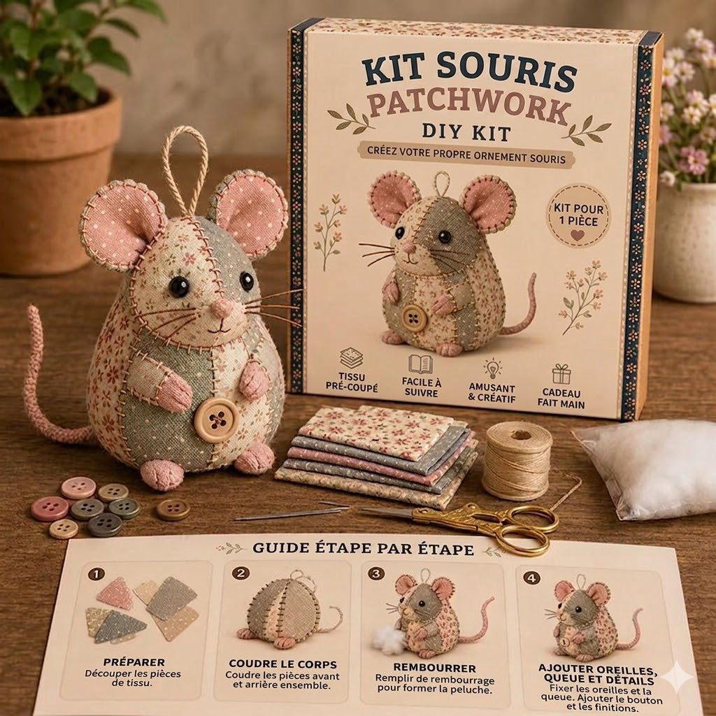 Kit de Couture Souris en Peluche Rétro – Fait Main