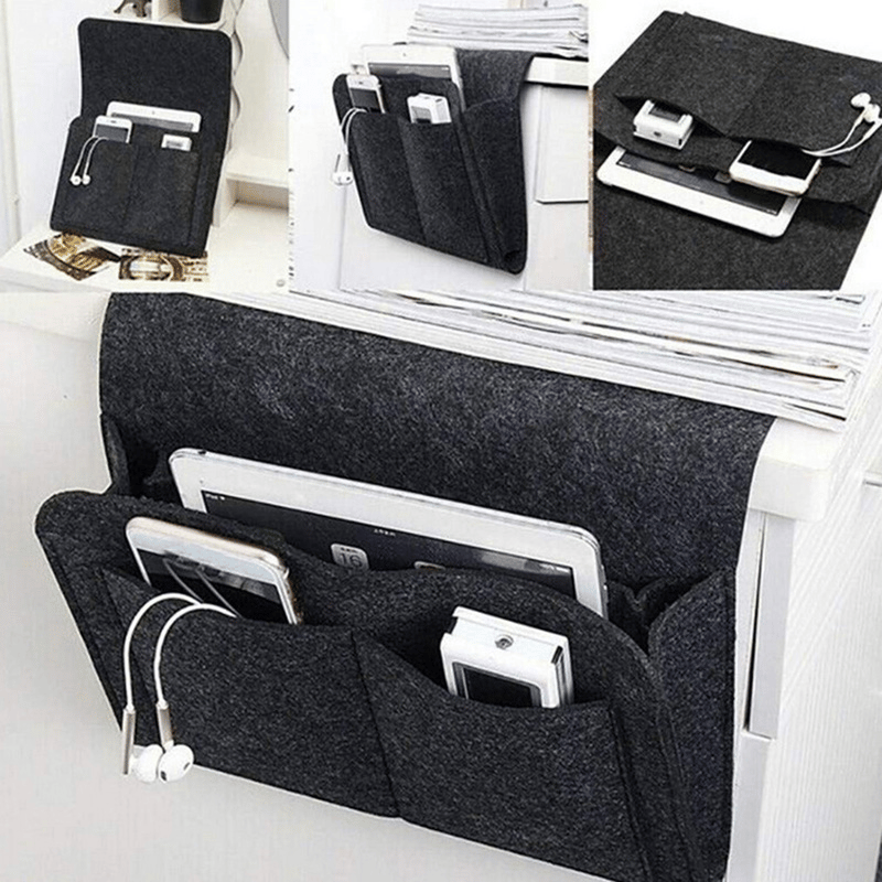 VaraLiving™ Organisateur de Lit Suspendu en Feutre | Poche de Chevet Pratique pour Téléphone, Livres & Télécommande