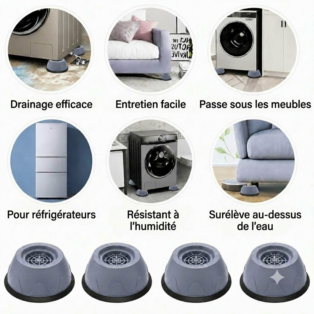 Pieds antivibrations pour lave-linge VeloPack™ | Tampons en caoutchouc anti-bruit et antidérapants