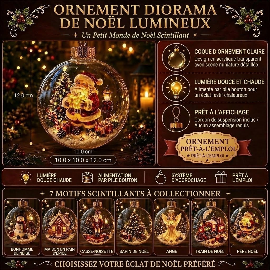 Décoration diorama de Noël lumineux OmniLiving™ | Monde d'hiver miniature avec éclairage LED