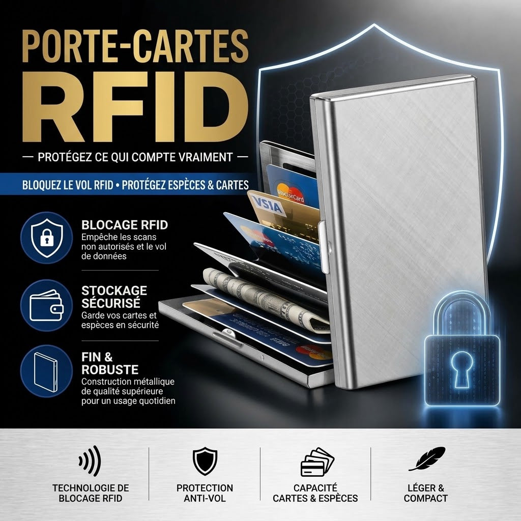 Porte-cartes RFID en acier inoxydable NovaPulse™ (antivol / plusieurs compartiments)