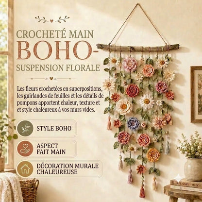 Tenture murale florale faite à la main style bohème pour salon et chambre