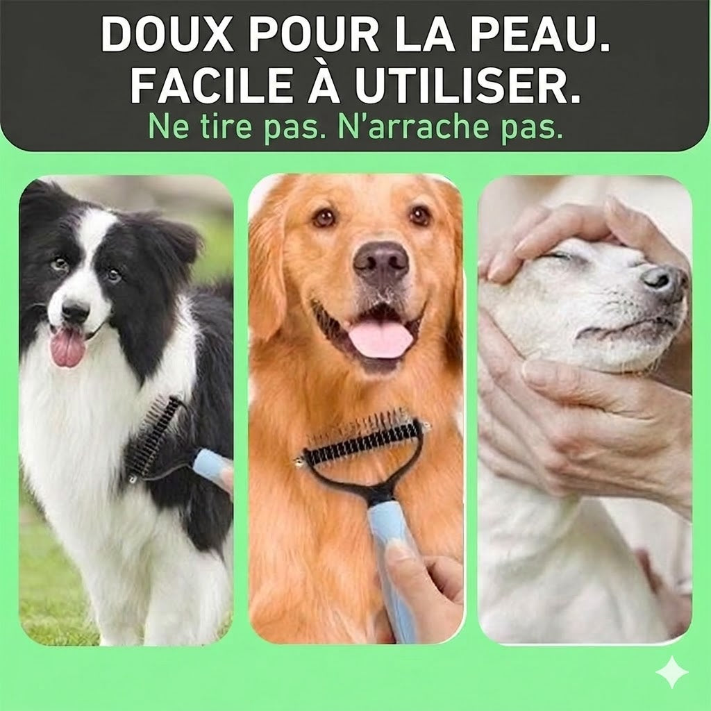 Brosse de Toilettage Double Face – Démêlage Doux & Anti-Perte de Poils (Chiens & Chats)