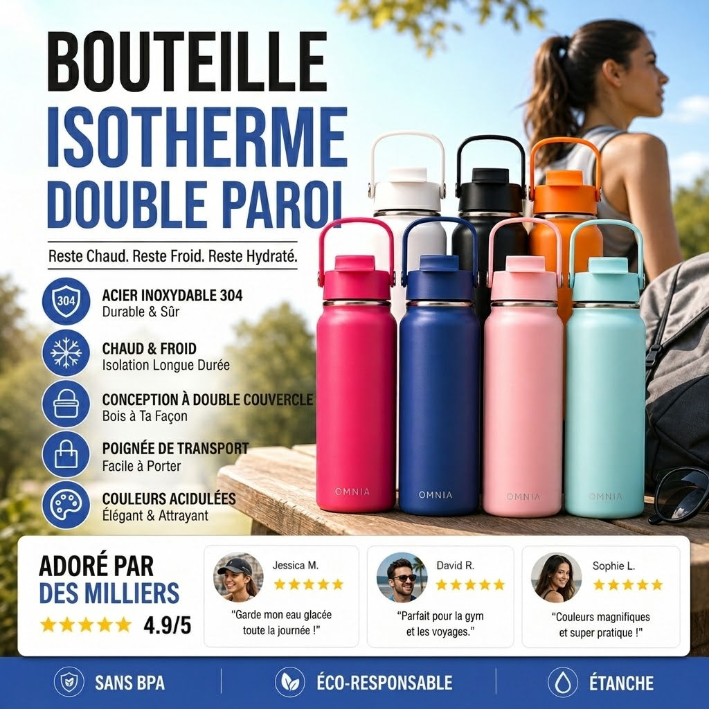 Gourde Isotherme en Acier Inoxydable Premium – Bouteille Thermos Sans BPA