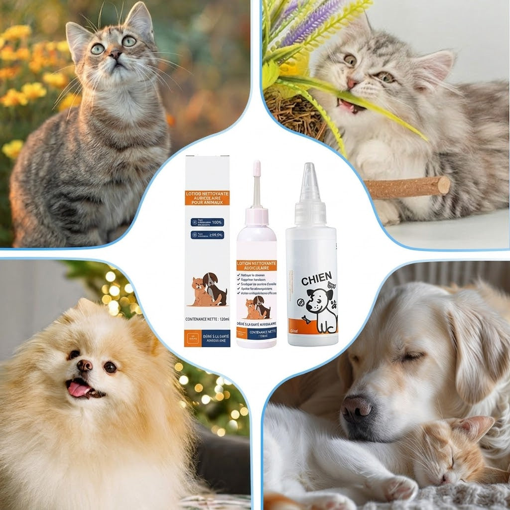 Nettoyant d'Oreilles pour Chiens & Chats – Lotion Auriculaire Douce et Apaisante
