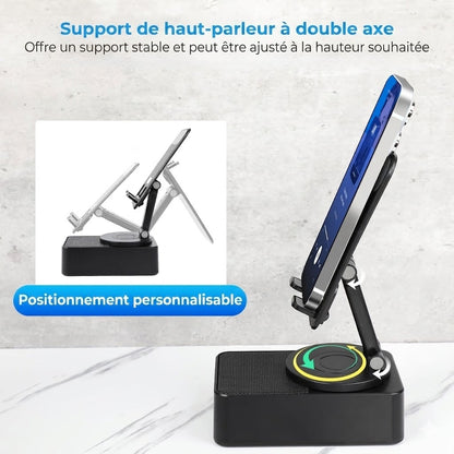Enceinte Bluetooth Pliable 3-en-1 – Powerbank Intégrée & Support Smartphone