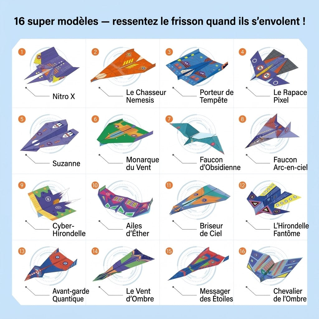VaraLiving™ Kit DIY Avions en Papier (16 Pièces) | Avions en Origami Colorés Multi-Motifs pour Enfants