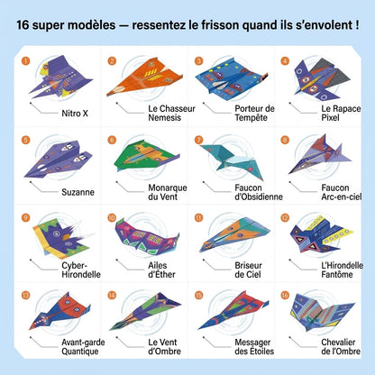 VaraLiving™ Kit DIY Avions en Papier (16 Pièces) | Avions en Origami Colorés Multi-Motifs pour Enfants