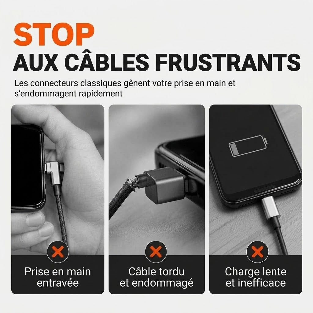 Câble de charge rapide Type-C 90° 100 W NovaPulse™ (nylon tressé / gaming)