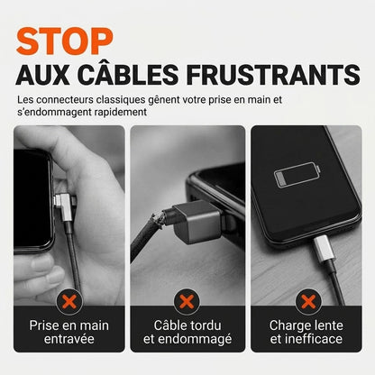 Câble de charge rapide Type-C 90° 100 W NovaPulse™ (nylon tressé / gaming)