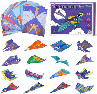 VaraLiving™ Kit DIY Avions en Papier (16 Pièces) | Avions en Origami Colorés Multi-Motifs pour Enfants