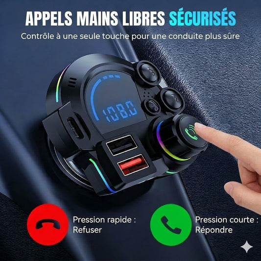Transmetteur FM Bluetooth Universel (Double USB) – Musique & Appels Mains Libres