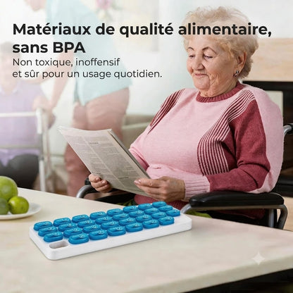 Pilulier mensuel 31 jours VigorCare™ - Boîte à médicaments mensuelle avec compartiments amovibles