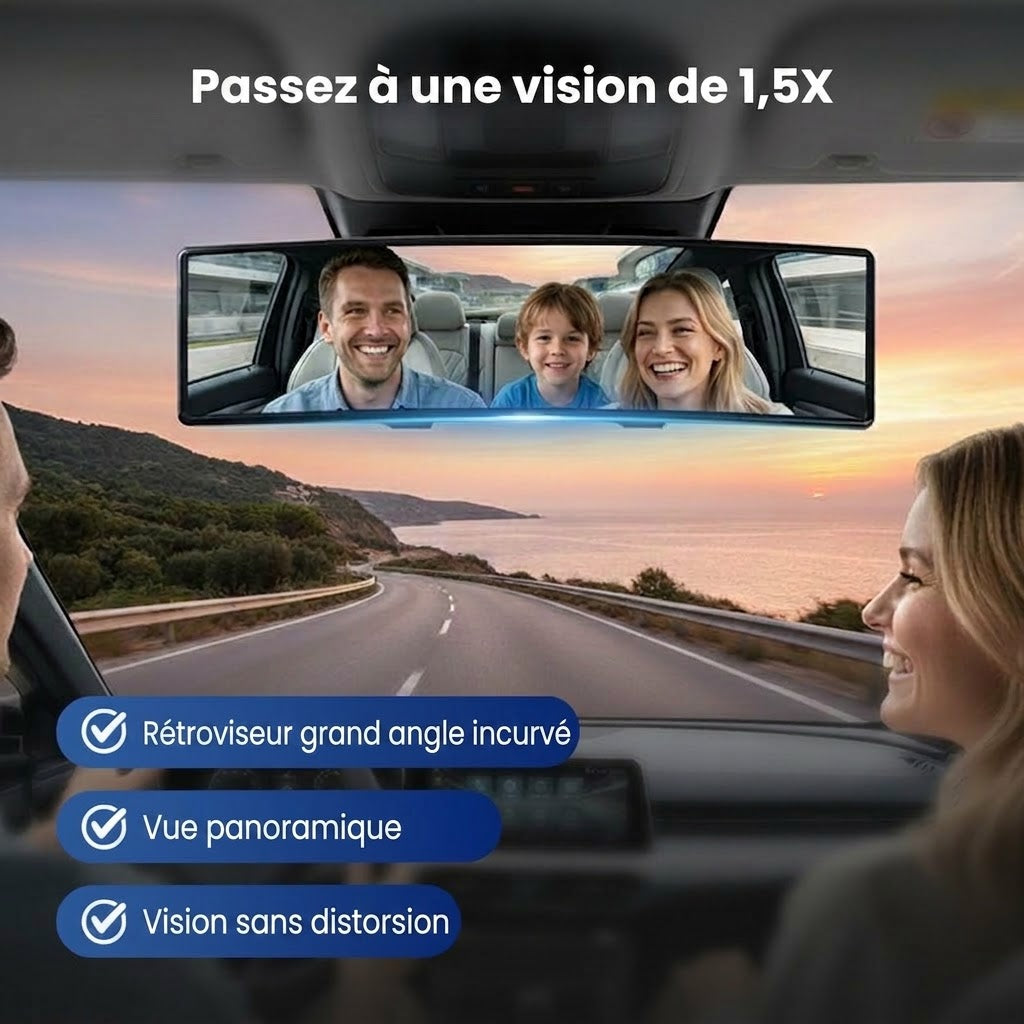 Rétroviseur intérieur incurvé grand angle pour voiture SilkEase™