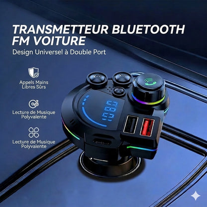 Transmetteur FM Bluetooth Universel (Double USB) – Musique & Appels Mains Libres
