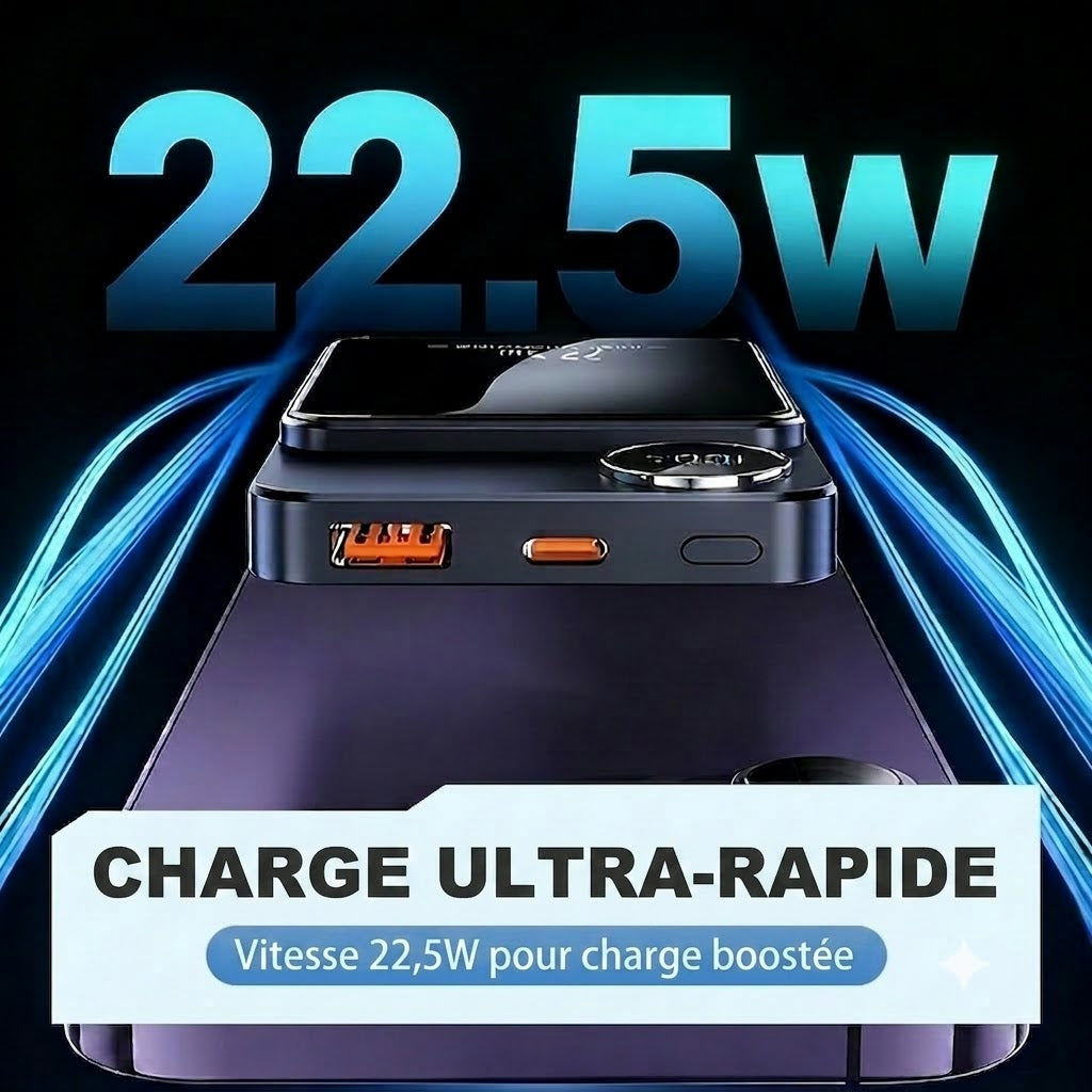 Batterie Externe Magnétique 10000mAh – Charge Rapide Filaire 22.5W & Sans Fil 15W